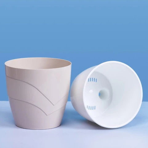 Кашпо для цветов пластиковое 1,2л d-13смГрация со вставкой льняной_2