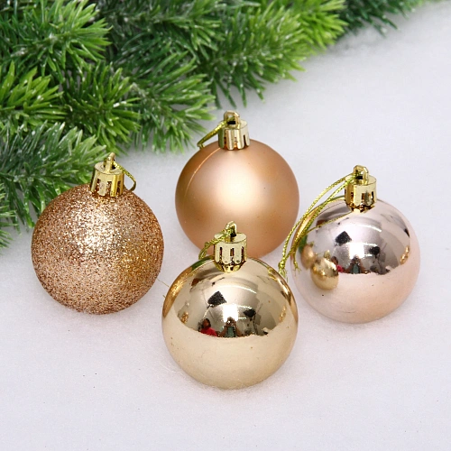 Новогодние шары 5 см (набор 24 шт) Микс фактур, шампань_4