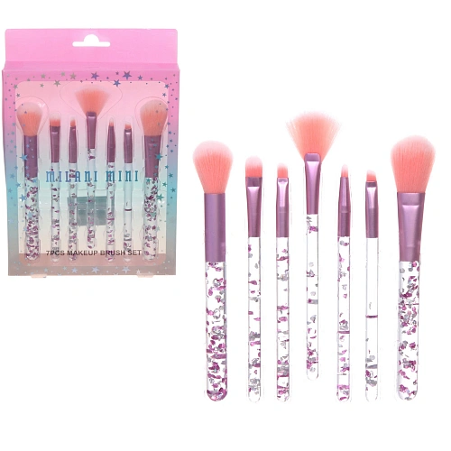 Кисти для макияжа 7шт "ДИ МАРКО", розовые блестки, 16*20см/19,5см