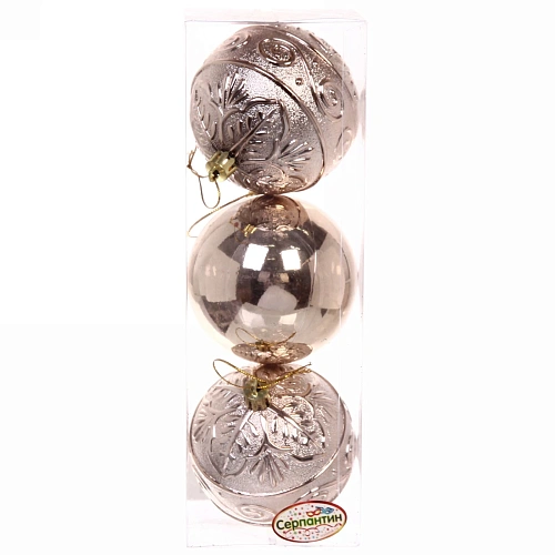 Новогодние шары 8 см (набор 3 шт) Микс фактур, шампань_7