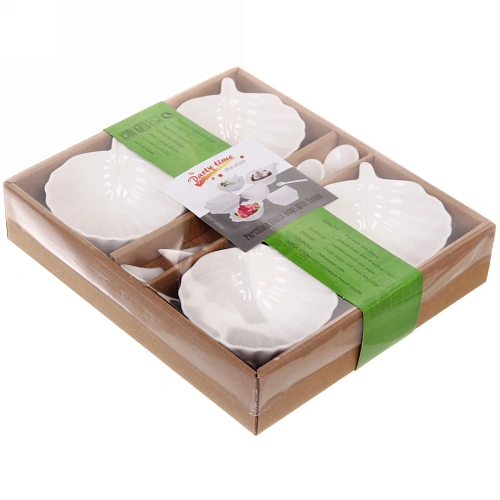 Набор соусников White magic 4шт с ложками Ракушка_5