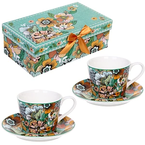 Кофейный набор 4 предмета "Цветочная радуга" (2 кружи 120мл+2 блюдца) 