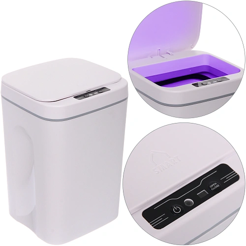 Контейнер для мусора"Smart"16л белый  сенсорная крышка работает от батареек LR6 W8622B