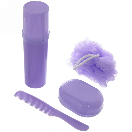 Набор банный дорожный 4шт Traveler - Горошек, микс 3 цв, (мочалка, футляр 2шт, расческа), 24,5174см_9