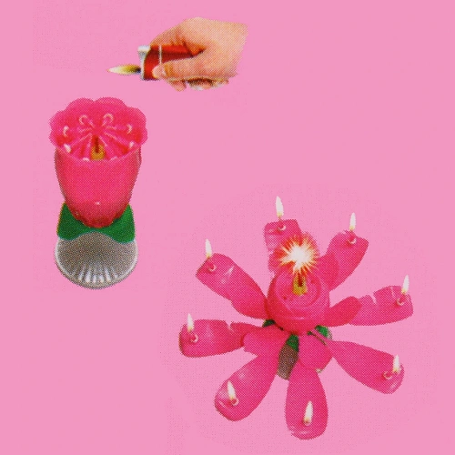 Свеча для торта раскрывающийся цветок Роза (8 свечей), Розовый_5