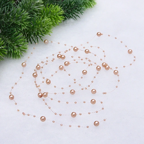 Бусы на ёлку 2м Роса d-7,5мм, Розовое золото_7