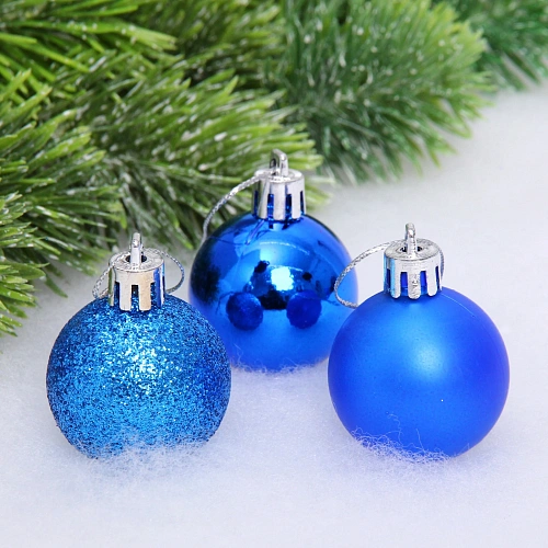 Новогодние шары 4 см (набор 24 шт) Микс фактур, синий_11