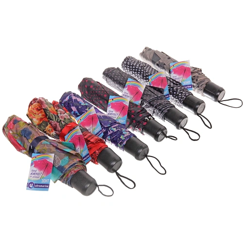 Зонт женский механический Ультрамарин - Цветы, микс 5-7 расцветок, 8 спиц, d-97см, длина в слож виде 24см   _34