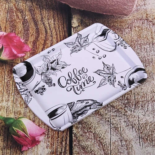 Поднос жестяной Coffee time 2014см, белый_5