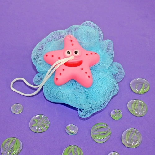 Мочалка-шар для тела полипропиленовая детская Baby Boom - Морская звездочка, цвет голубой, 20гр, d-11см_4
