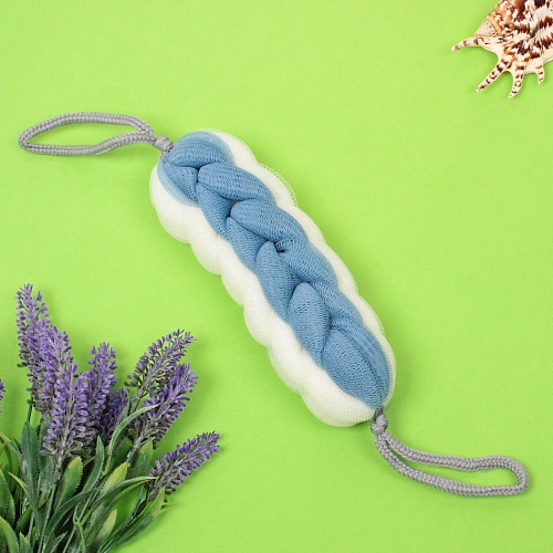 Мочалка для тела PREMIUM - FERGAMO, цвет белый  лазурный, 266 см, 60грамм, Zip пакет_3