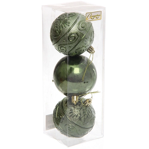 Новогодние шары 8 см (набор 3 шт) Микс фактур, изумруд_9