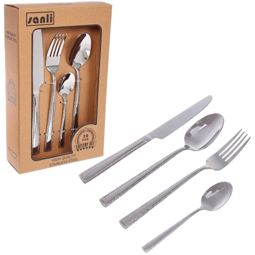 Набор столовых приборов "SANLI" 16шт (4ножа, 4вилки, 4ст.ложки, 4ч.ложки), цвет серебро, узор
