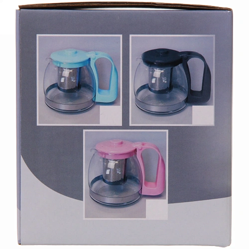 Чайник заварочный стеклянный 700 мл с металлическим ситом большая ручка Селфи, микс_10