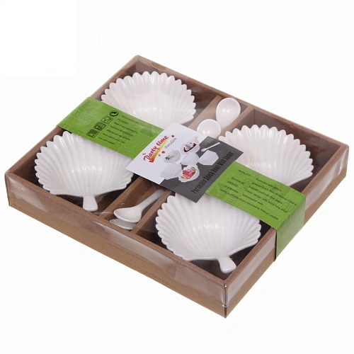 Набор соусников White magic 4шт с ложками Ракушки_6