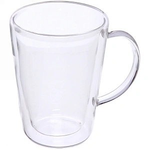 Кружка стеклянная с двойными стенками 280мл "Хай-Тек" высокая