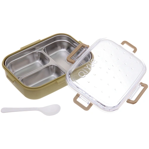 Ланч-бокс пластиковый SEGRETO (3отделения с ложкой) 22177см  оливковый_3