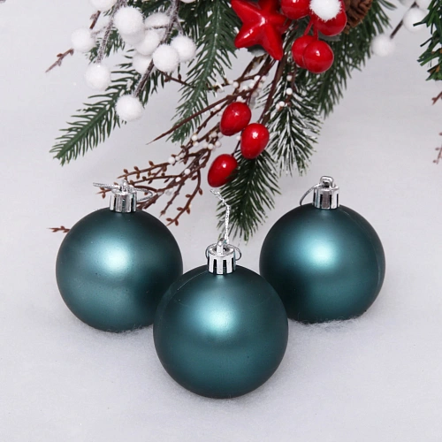 Новогодние шары 6 см (набор 3 шт) Матовый, темный нефрит_1