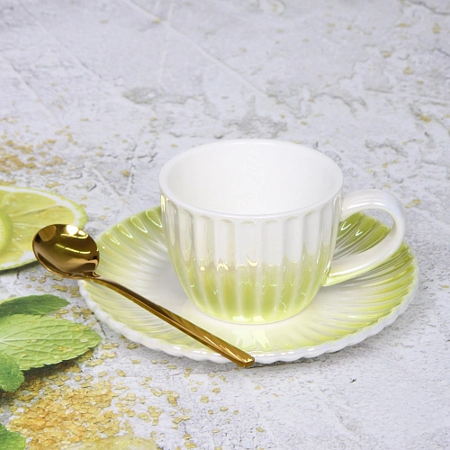 Чайная пара Жемчужный блеск (кружка 180мл, блюдце, ложка) салатовый_3