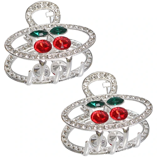 Заколка-краб для волос 2шт AKS - DesignPRO, вишенки, овал, цвет золото и хром, 43см_3