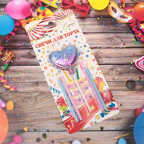 Свечи для торта Цифра Воздушное сердце 4 (свечи 8 см, сердце 513 см)_3