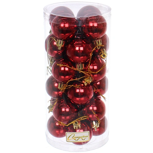 Новогодние шары 4 см (набор 24 шт) Глянец, рубин_4