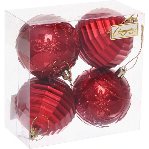 Набор шаров Зимний коллаж 7 см (в наборе 4 шт), Красный_2