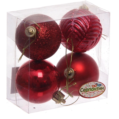 Новогодние шары 5 см (набор 4 шт) Микс фактур, красный_10