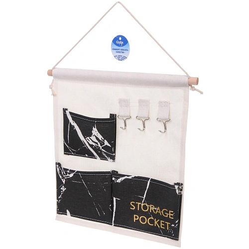 Карман настенный 3 отделения 3 крючка ИДЕЯДОМА, цвет черный, 3430см (лейбл Селфи)_3