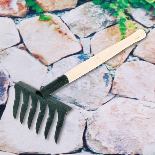 Грабли витые 6 зубьев, металлические с деревянной ручкой_3