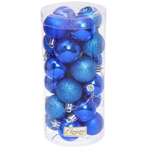 Новогодние шары 4 см (набор 24 шт) Микс фактур, синий_12