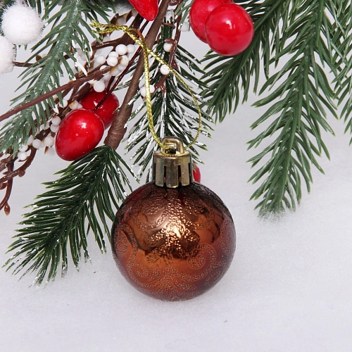 Новогодние шары 4 см (набор 6 шт) Микс фактур, шоколад_3