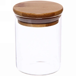 Банка для продуктов стеклянная 200мл "Хай-Тек" с бамбуковой крышкой 6,5*9,5см
