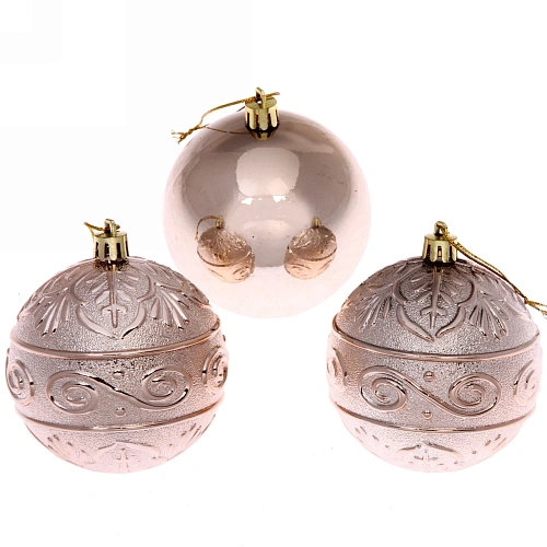 Новогодние шары 8 см (набор 3 шт) Микс фактур, шампань_5