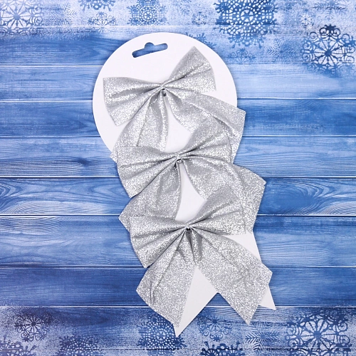 Бант на ёлку Зимнее очарование 1111 см (набор 3 шт), Серебро_3