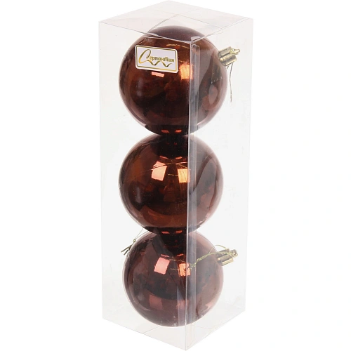 Новогодние шары 8 см (набор 3 шт) Глянец, шоколад_2