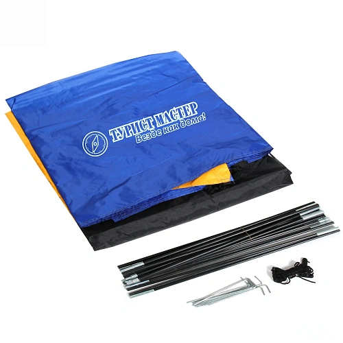 Палатка туристическая Кама-4 двухслойная, (240+80)210130 см, цвет оранжево-синий_17