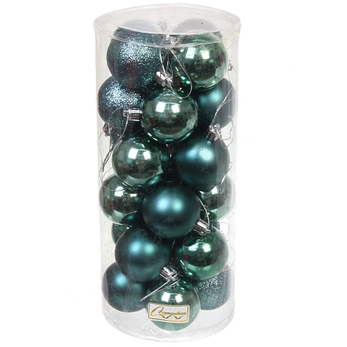 Новогодние шары 5 см (набор 24 шт) Микс фактур, темный нефрит_2