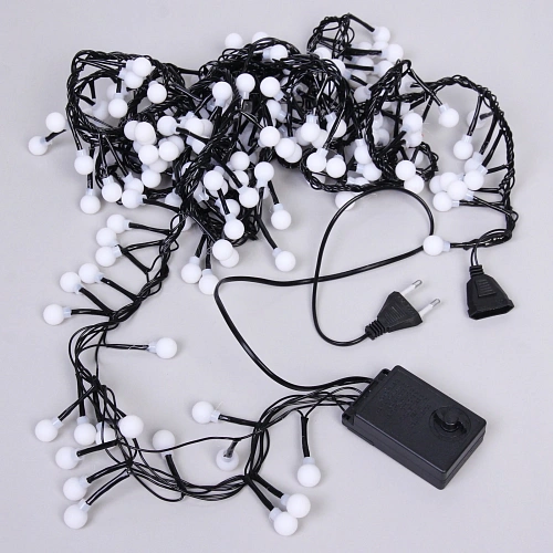 Гирлянда для дома Мишура 4 м, 200 ламп LED, d-1,4 см, черный пров, 8 реж, IP-40, Белый (возможность соединения)_6