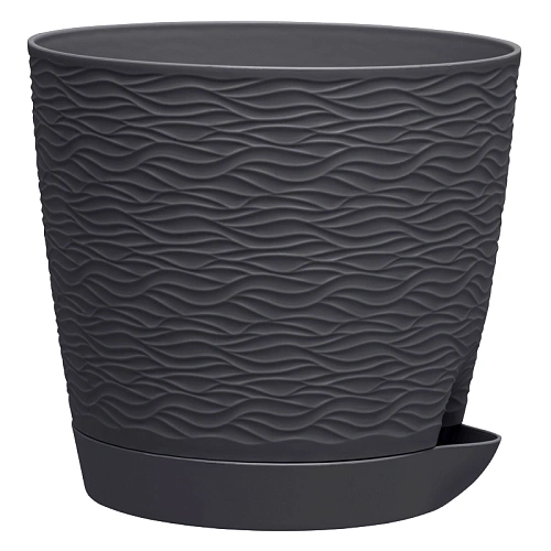 Кашпо для цветов пластиковое 1,5л d-14см "Блюз" с поддоном Антрацит