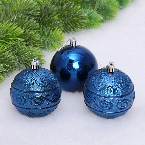 Новогодние шары 8 см (набор 3 шт) "Микс фактур", сапфир
