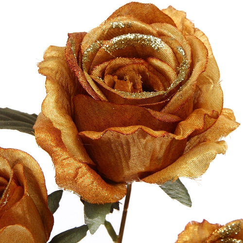 Искусственные цветы FLOWERS GLAMOUR 65см Розы 3 цветка золотые_8