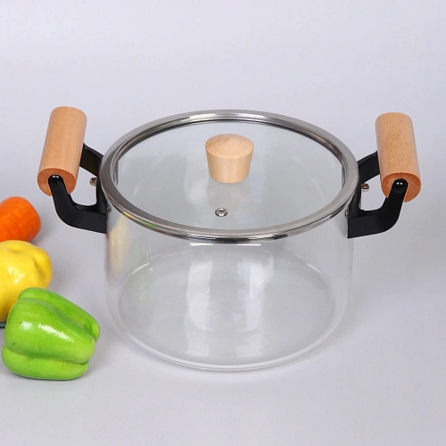 Кастрюля из боросиликатного стекла 3,5л Хай-Тек с деревянными ручками_16
