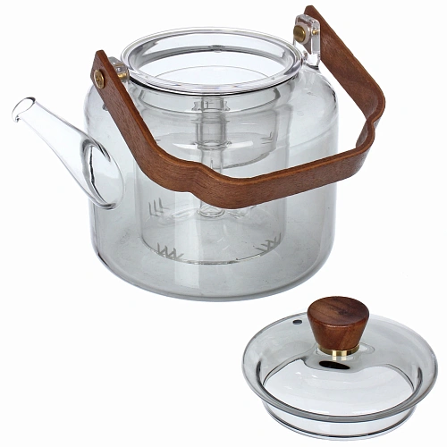 Чайник заварочный стеклянный 1000мл Хай-Тек с двойным ситом_3